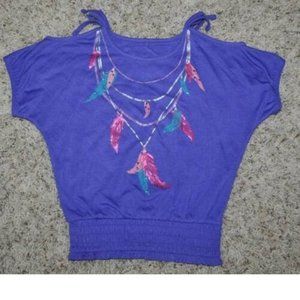 Girls Poncho Top 4 Mudd Purple Feather Short Sleeve Scoop Neck Banded Hem